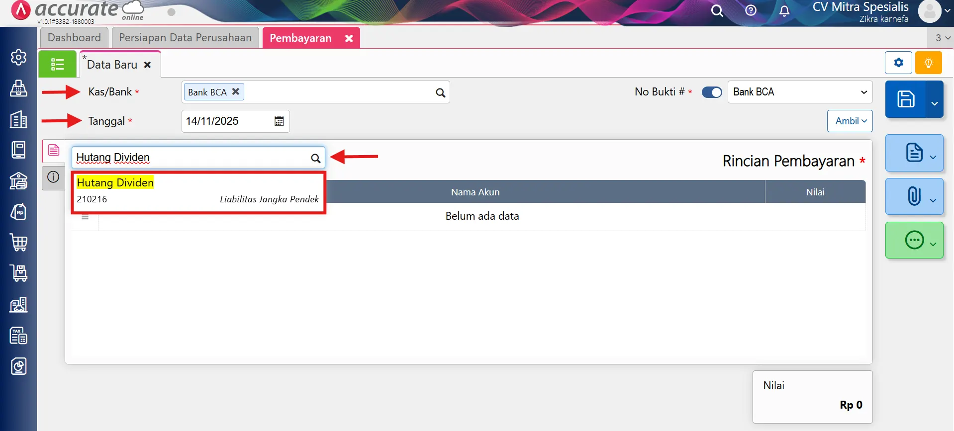 mencatat pembagian deviden